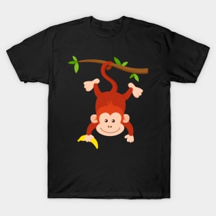 Funny Monkey Hanging Upside Down Holding Banana T-Shirt